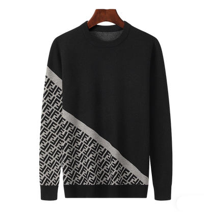 Fendi Black Crew Neck Sweater With Signature FF Pattern