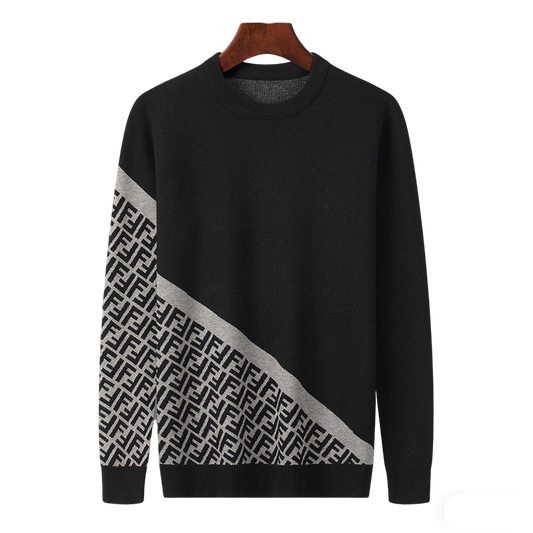 Fendi Black Crew Neck Sweater With Signature FF Pattern