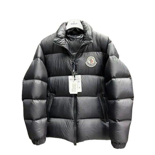 Moncler Men's Black Quilted Down Jacket With Stand Collar And Brand Badge