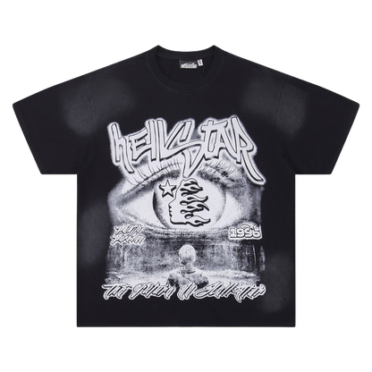 Hellstar Black T - Shirt With Eye Graphic Star And 1995 Print For Streetwear Fans