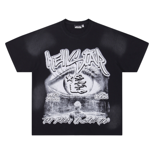Hellstar Black T - Shirt With Eye Graphic Star And 1995 Print For Streetwear Fans