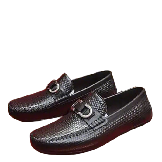 Salvatore Ferragamo Men's Black Woven Leather Gancini Loafers