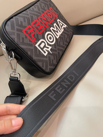 Fashionable Fendi Crossbody Bag With FF Pattern And Bold Fendi Roma Lettering 7m286