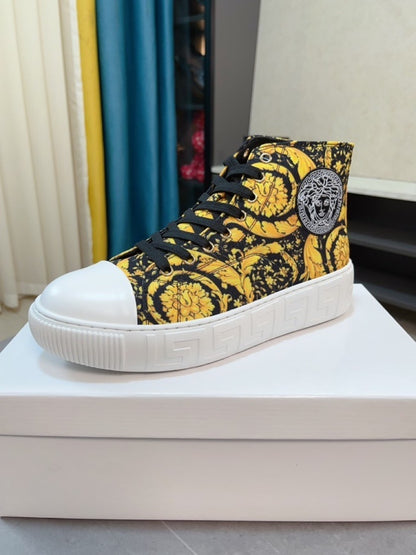 Versace Men's High-Top Sneakers - Luxury Designer Athletic Footwear with Baroque Print & Greek Key