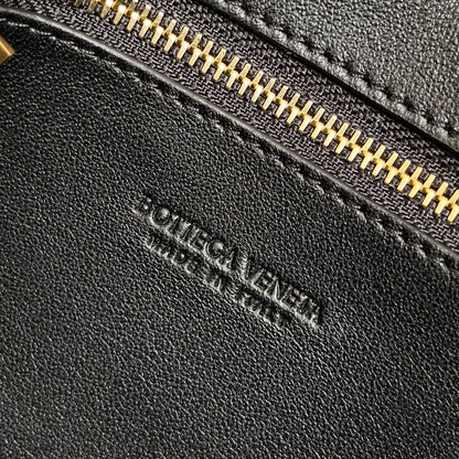 Bottega Veneta Woven Leather Crossbody Bag With Gold Lock Fashion Statement Piece Style No.755545