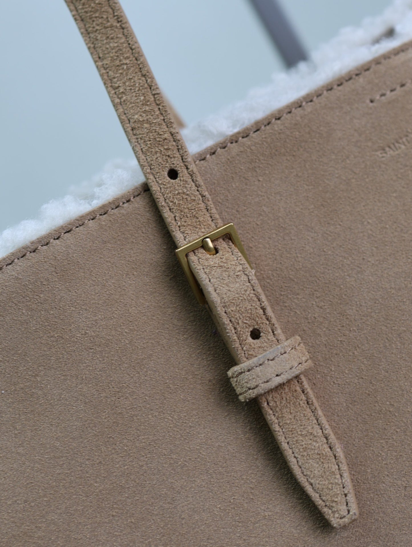 YSL Shopping tote bag Beige Suede Shearling - Lined Tote With Matching Pouch 394195