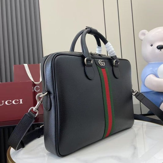 Sophisticated Gucci Briefcase With Signature Web Stripe And GG Logo For Professional Elegance 834461