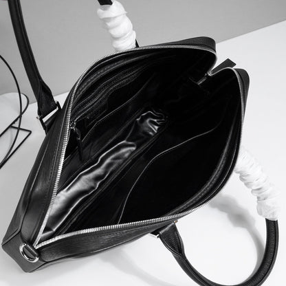 Prada Black Leather Briefcase With Iconic Logo For Professional Style P5183-1