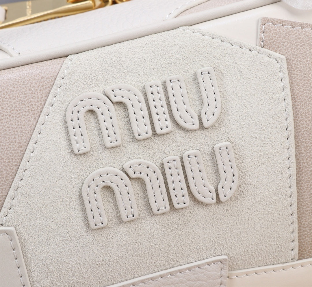 Miu Miu Beige Patchwork Leather Top - Handle Bag With Logo 5bb148