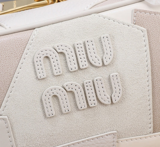 Miu Miu Beige Patchwork Leather Top - Handle Bag With Logo 5bb148