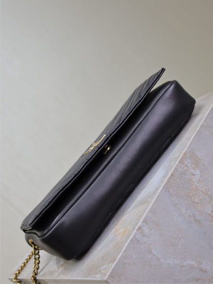 YSL Kate Black Quilted Leather Chain Crossbody Bag with Gold Logo 604276