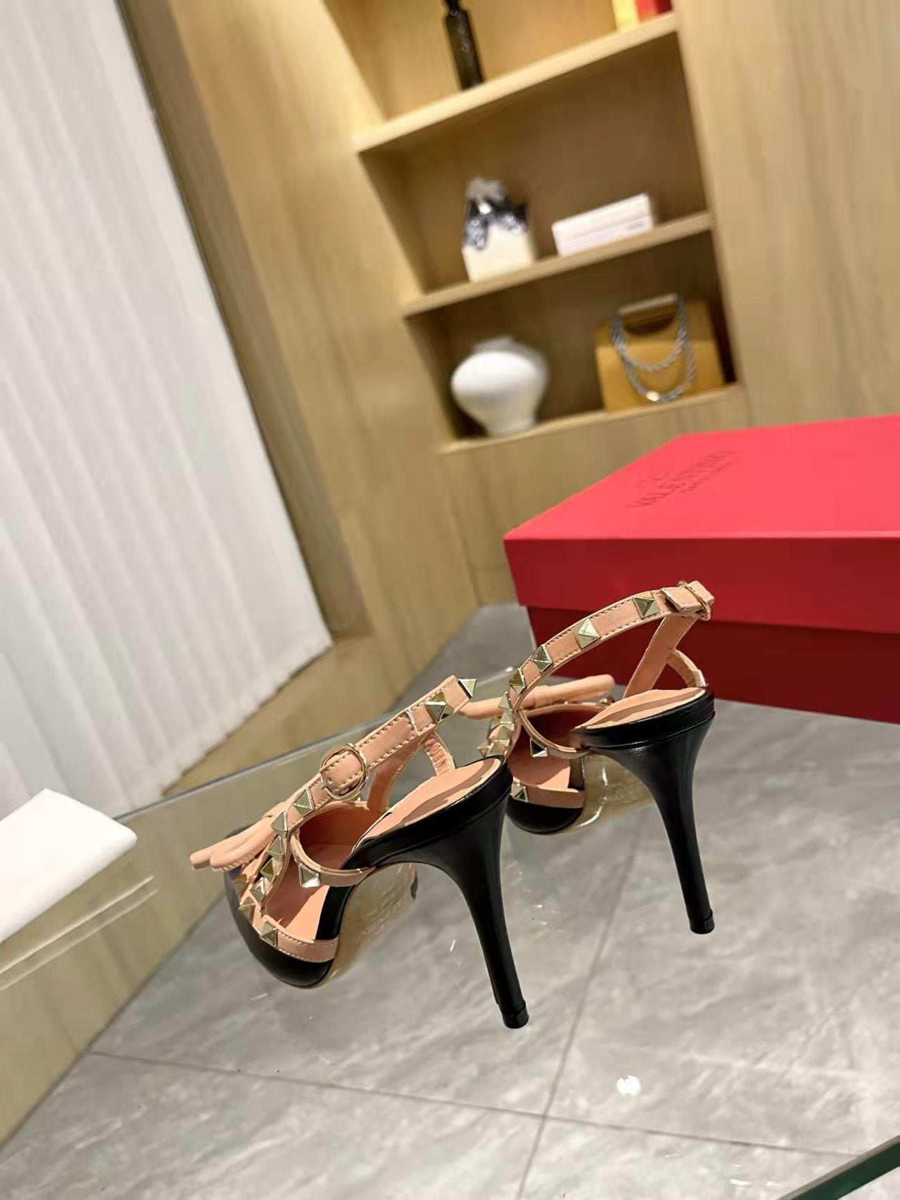 Valentino Women's Rockstud Bow Slingback Pumps Luxury Pointed Toe High Heels