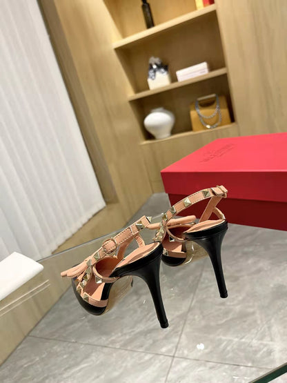 Valentino Women's Rockstud Bow Slingback Pumps Luxury Pointed Toe High Heels