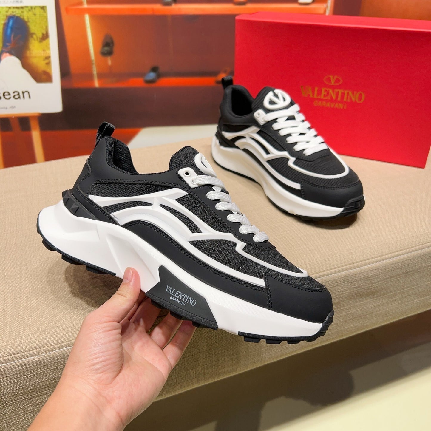Valentino Men's Luxury Sneakers Fashion Mesh Design Casual Athletic Shoes