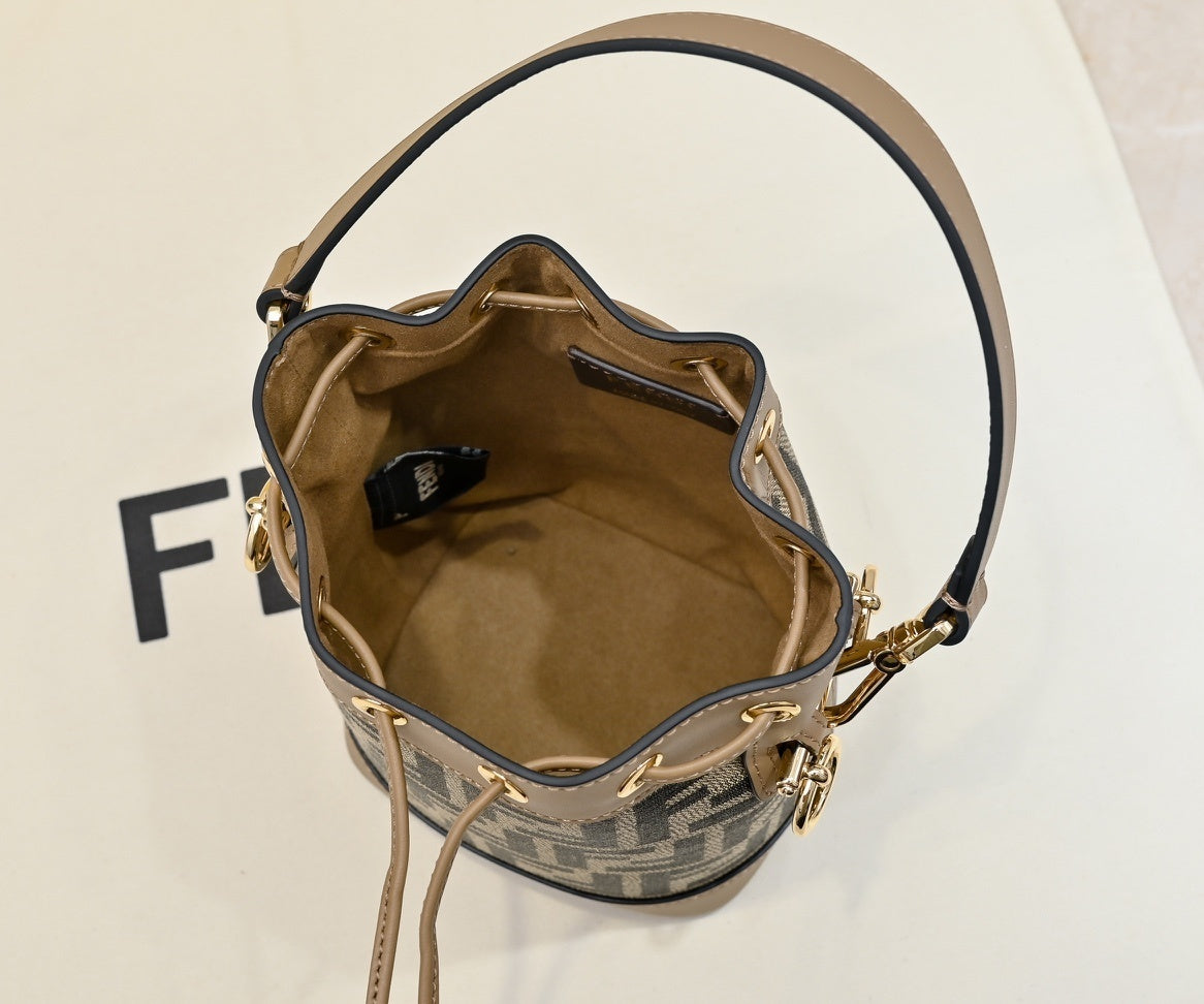 Chic Fendi Mon Tresor Bucket Bag With Signature FF Pattern And Leather Accents 1012
