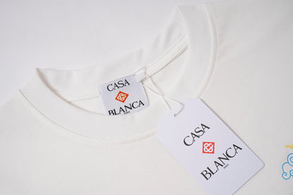 Casablanca White/Black/Green T - Shirt With Colorful Mountain Sun And Brand Logo Graphic