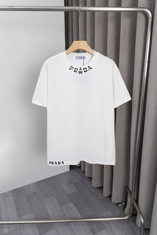 Prada Black/White Tee With Signature Logo Detailing For Luxury Fashion Lovers