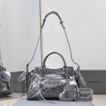 Balenciaga Classic City Bag with Studs and Heart - Shaped Charm for Edgy Fashion Lovers Style No.80092