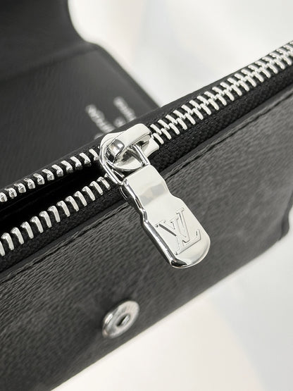 Stylish Louis Vuitton Black Monogram Wallet With Silver Button For Sophisticated Accessory M12598