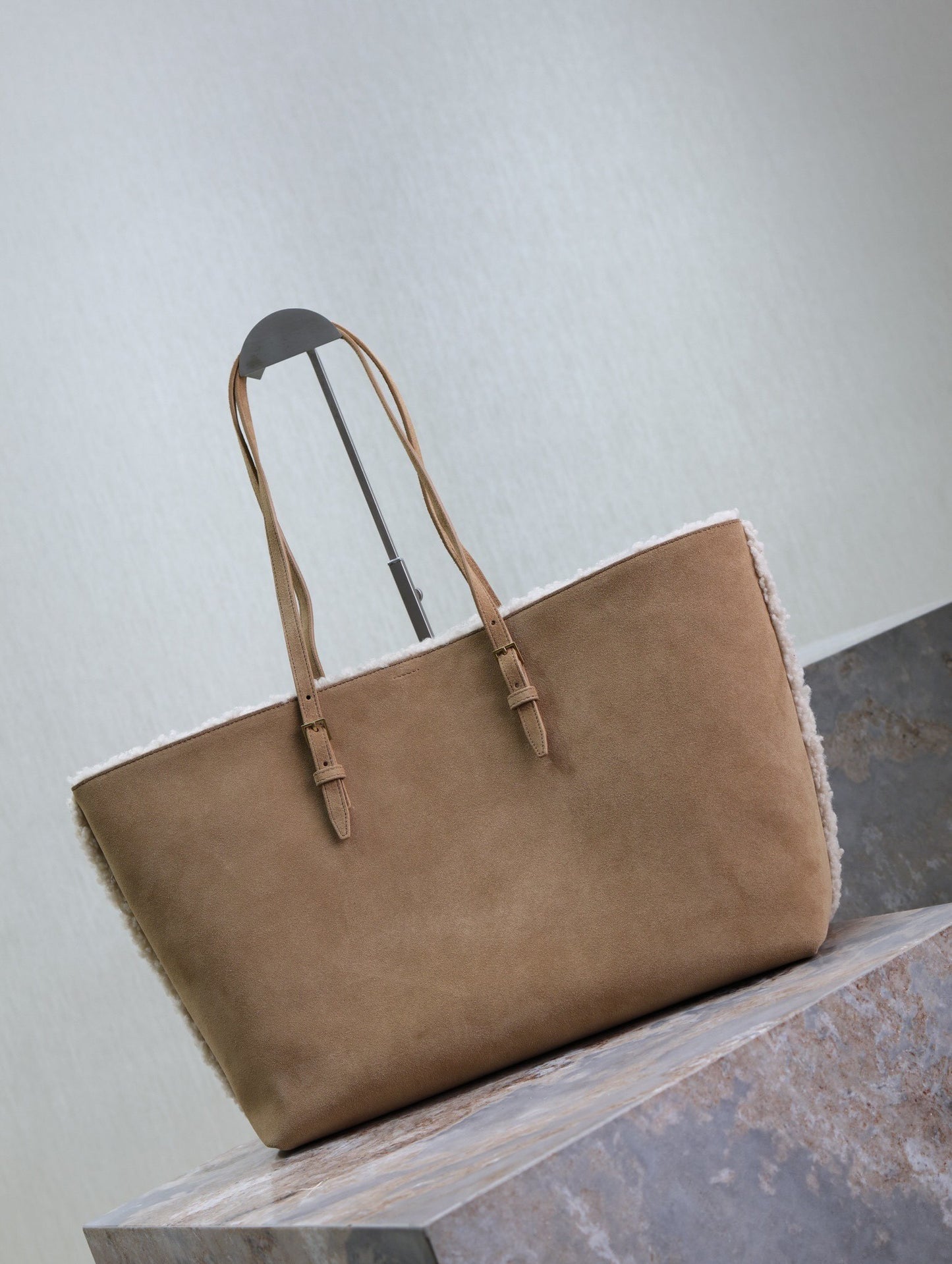 YSL Shopping tote bag Beige Suede Shearling - Lined Tote With Matching Pouch 394195