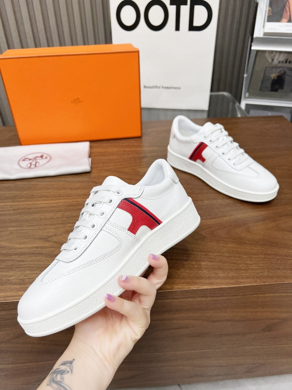 Hermes Women's Sneakers Iconic H Logo Leather Casual Fashion Shoes