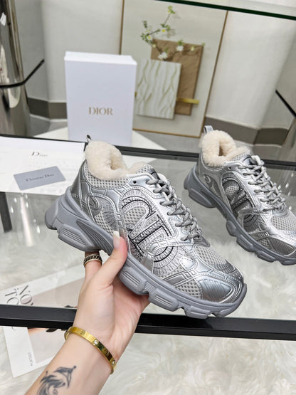 Women's Dior Silver Sneakers With Cozy Fleece Lining