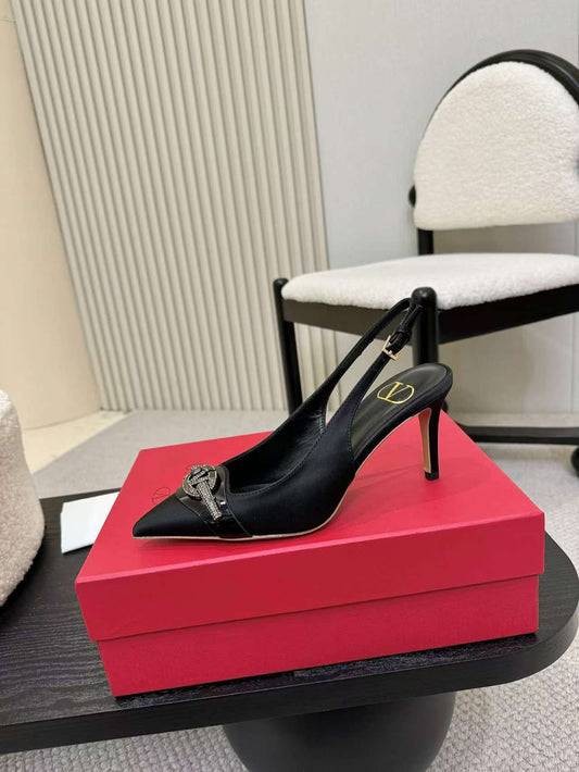 Valentino Women's Pointed Toe Bow High Heels Luxury Patent Leather Pumps