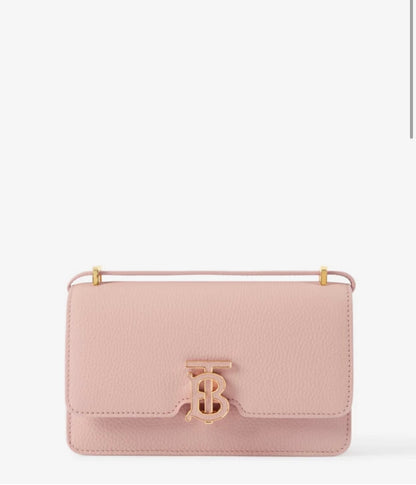 Elegant Light Blue/Brown/Pink Burberry Crossbody Bag With Signature TB Logo And Textured Leather Style No.9141