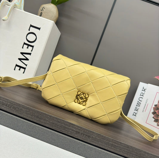 Loewe  Puffer Goya  Black Quilted Leather Crossbody Bag With Gold Logo Accent 062465