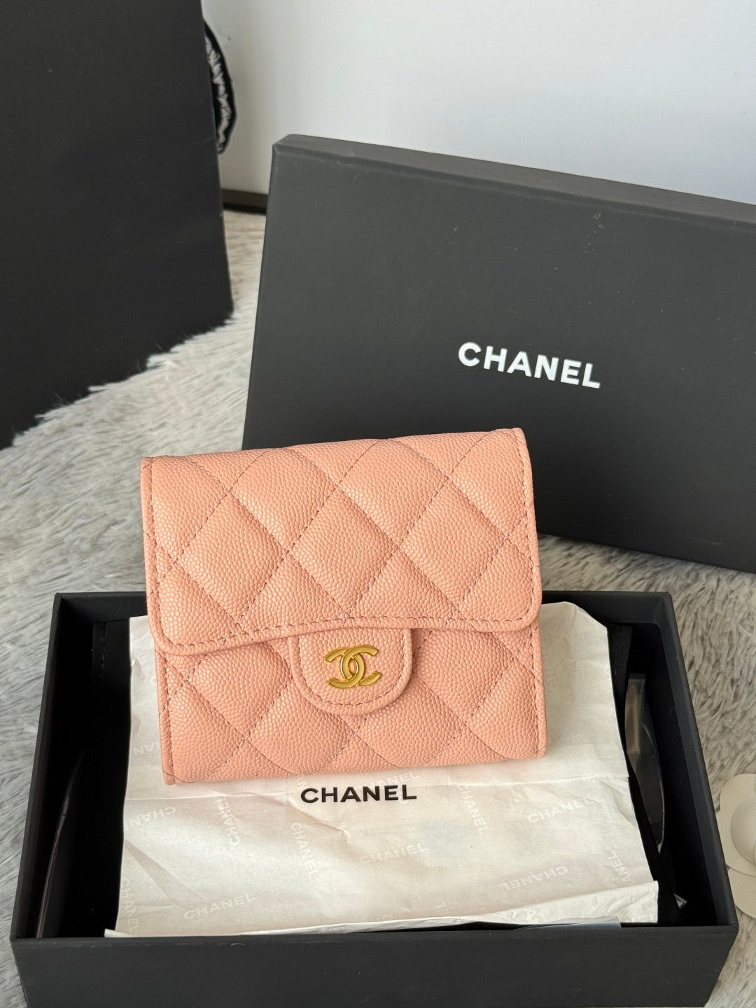 Chanel Black Quilted Leather Small Wallet with Gold - Tone CC Logo 82288