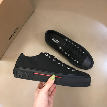 Burberry Unisex Black Canvas Sneakers Stylish Comfortable Footwear For Men And Women With Red Accent Detail