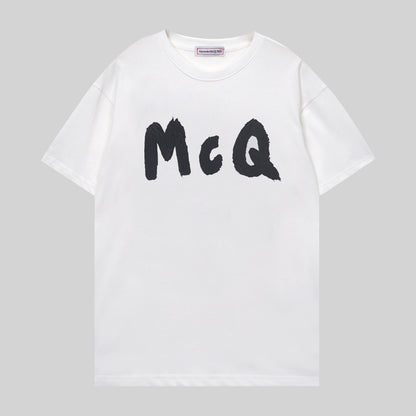 Alexander McQueen Black/White T - Shirt With Bold White McQ Brush - Stroke Lettering