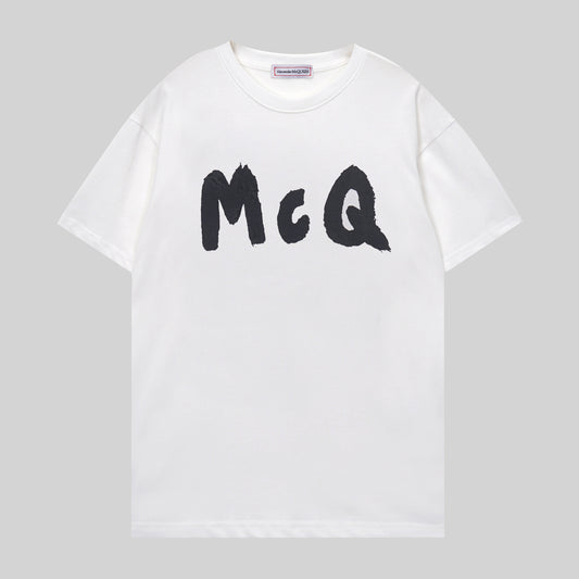 Alexander McQueen Black/White T - Shirt With Bold White McQ Brush - Stroke Lettering