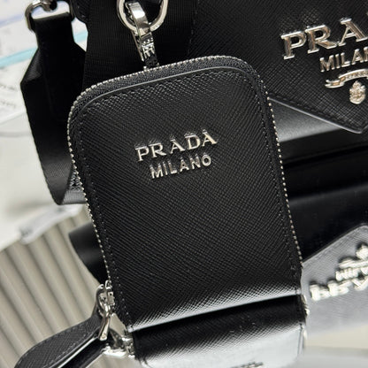 Prada Black Saffiano Leather Crossbody Bag With Detachable Pouch 1BP020