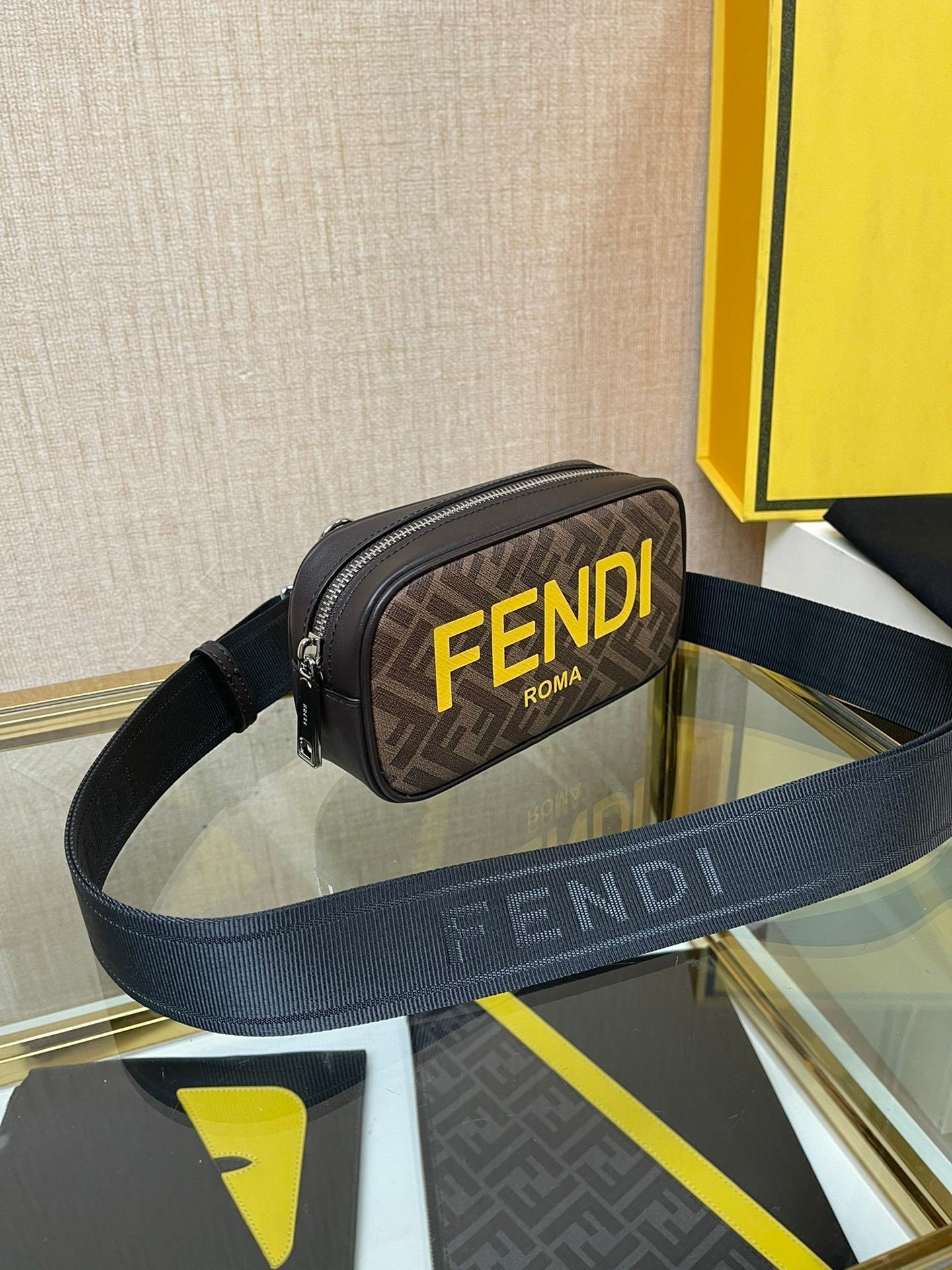 Trendy Fendi Belt Bag With Classic FF Pattern And Prominent Yellow Branding 7m285