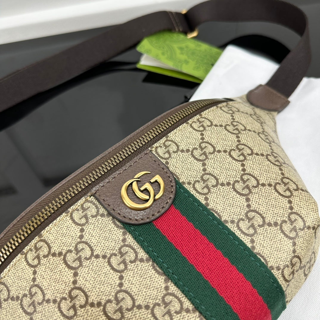 Chic Gucci Fanny Pack with Iconic GG Pattern and Distinctive Stripes for Trendsetters 839106