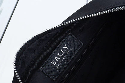 Black Bally Nylon Crossbody Bag With Striped Accent And Functional Zipper Pockets Style No.2114