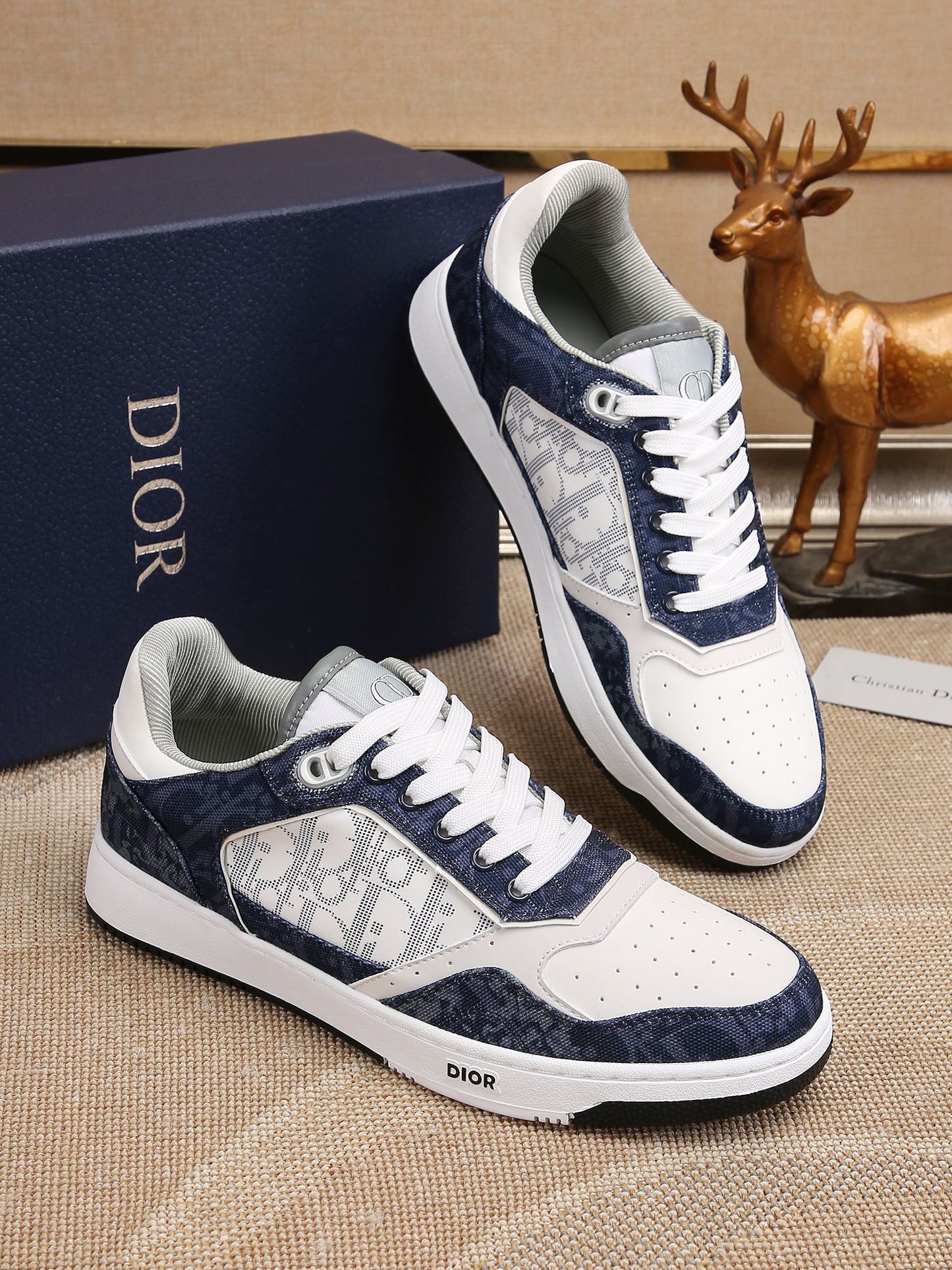 Dior Mens Sneakers Luxury Leather Casual Shoes With Oblique Pattern