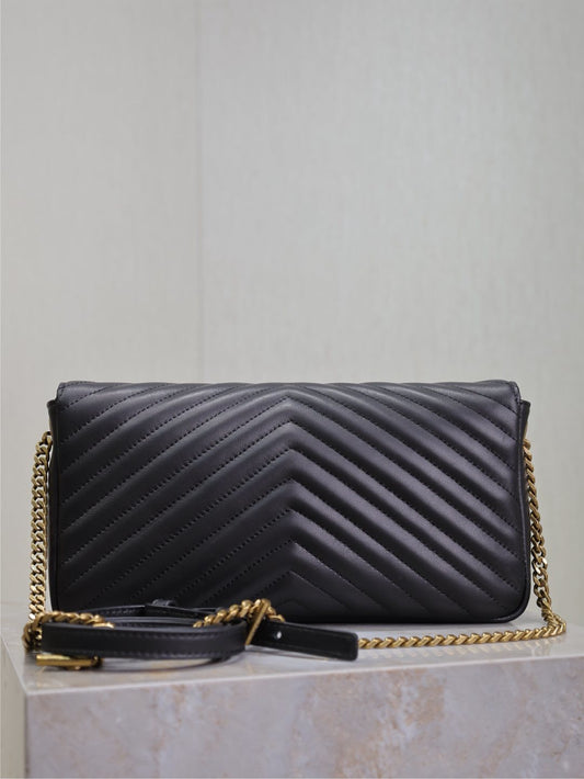 YSL Kate Black Quilted Leather Chain Crossbody Bag with Gold Logo 604276