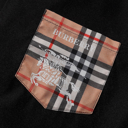 Burberry Style Black/White Short Sleeve Shirt With Checkered Pocket Detail
