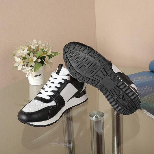 Louis Vuitton Women's Black and White Fashion Sneakers with Prominent Logo