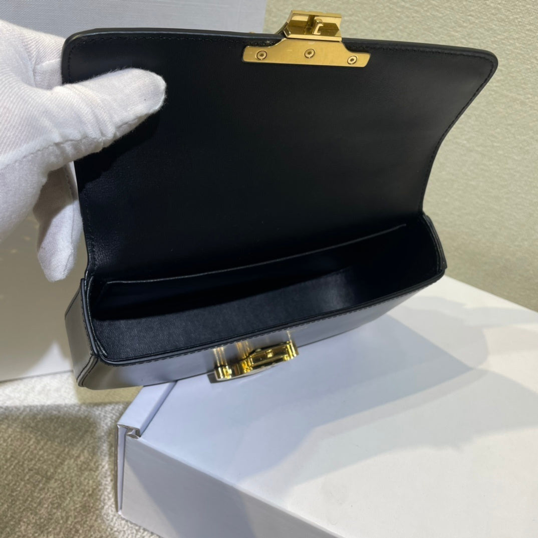 Celine Black Leather Crossbody Bag With Gold Chain And Triomphe Buckle 197993