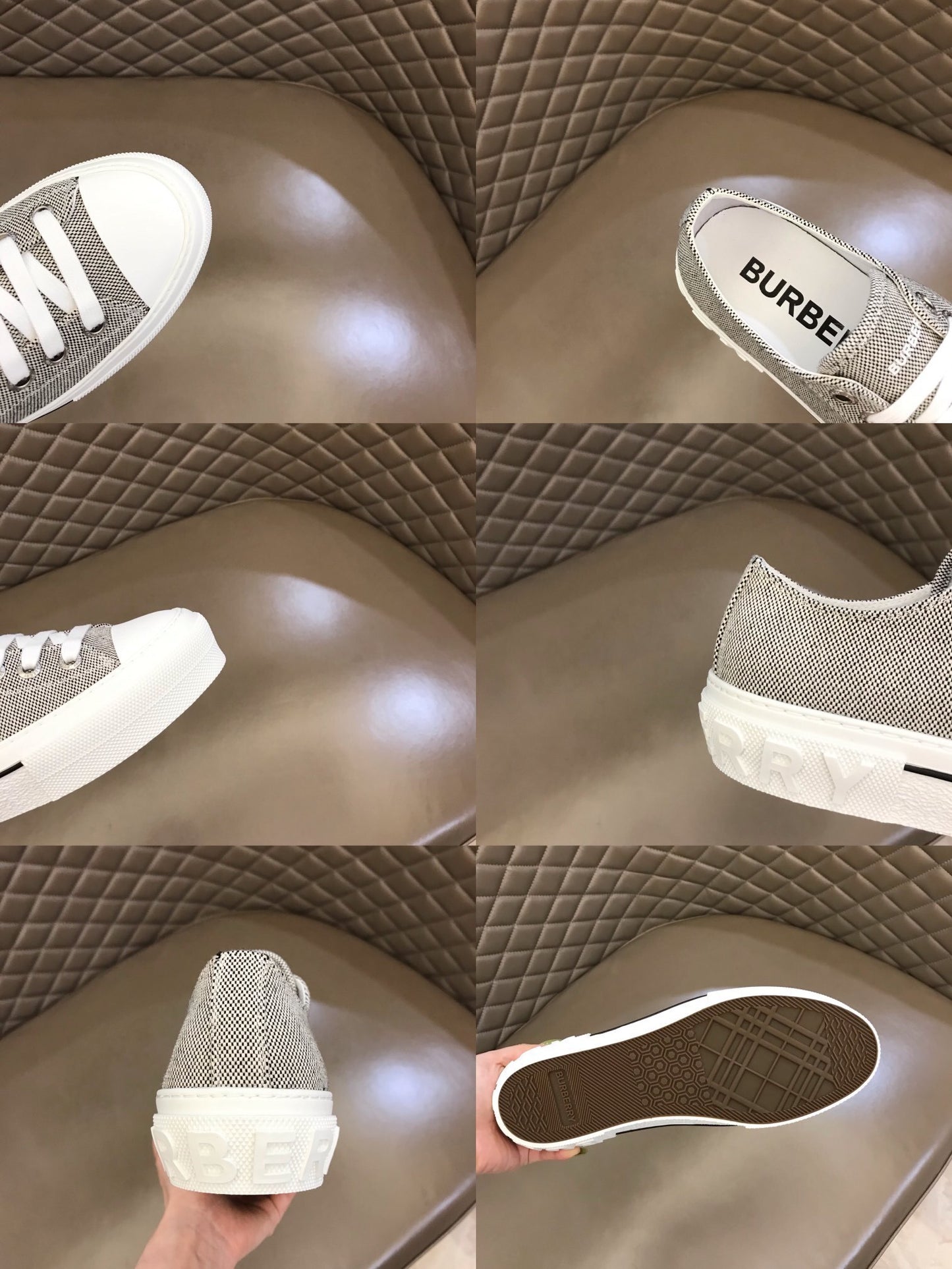 Burberry Unisex Grey Textured Canvas Sneakers Fashionable Comfortable Footwear For Men And Women With Minimalist Design