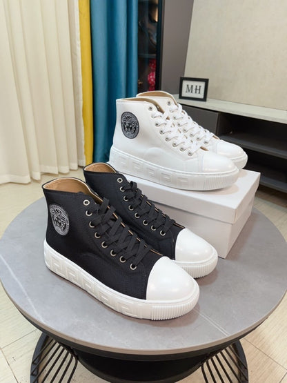 Versace Men's High-Top Sneakers - Luxury Designer Athletic Footwear with Baroque Print & Greek Key