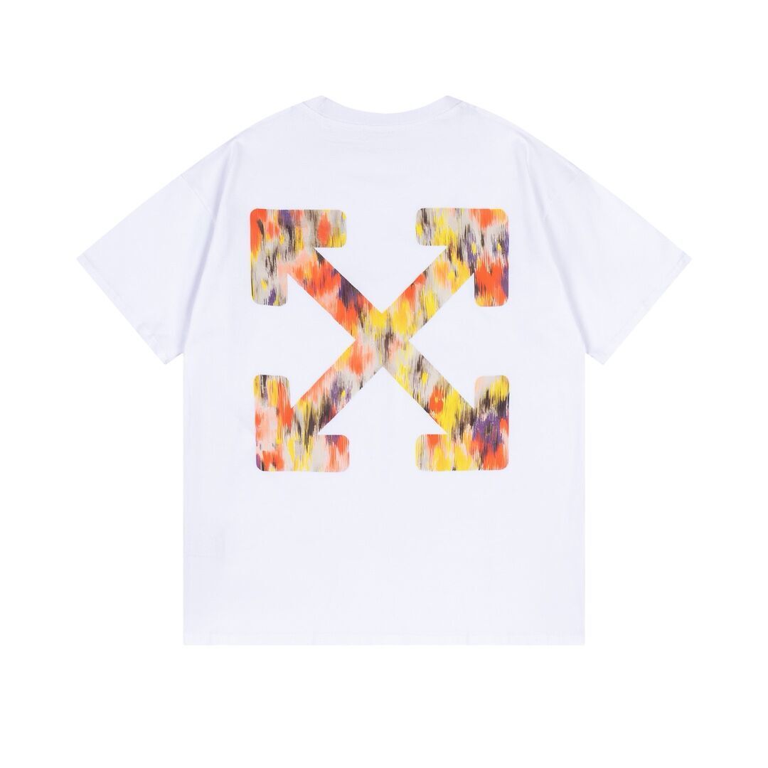 Off White White/Black T Shirt With Orange Floral Pattern And Brand Logo