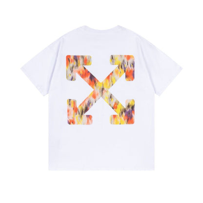 Off White White/Black T Shirt With Orange Floral Pattern And Brand Logo
