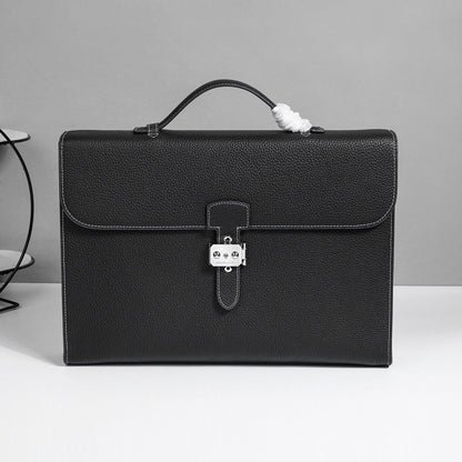 Hermès Brown Leather Briefcase With Silver Lock And Top Handle 3929