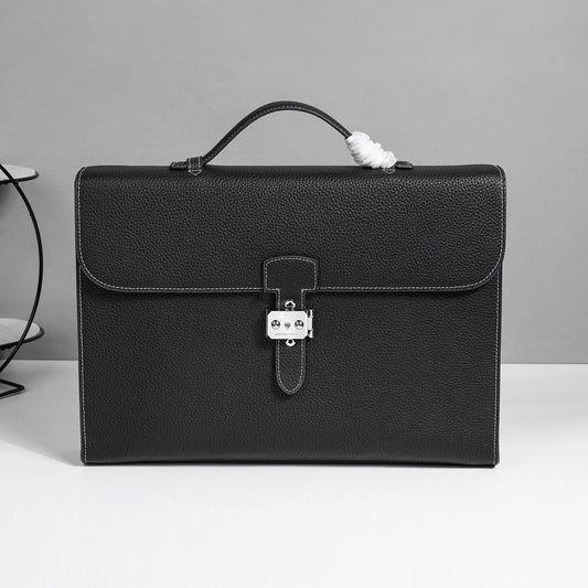 Hermès Brown Leather Briefcase With Silver Lock And Top Handle 3929