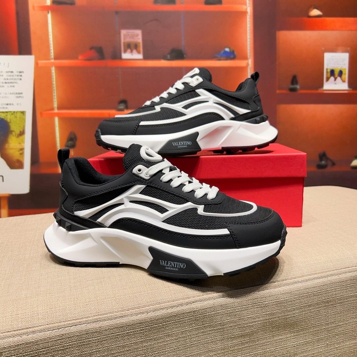 Valentino Men's Luxury Sneakers Fashion Mesh Design Casual Athletic Shoes