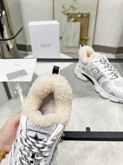 Women's Dior White Sneakers With Warm Fleece Lining